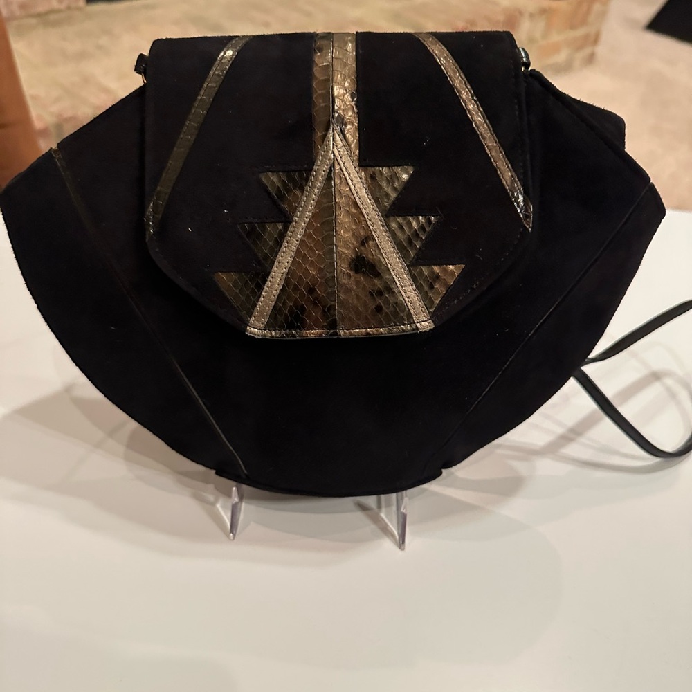 Vintage Black Suede Geometric Women's Bag